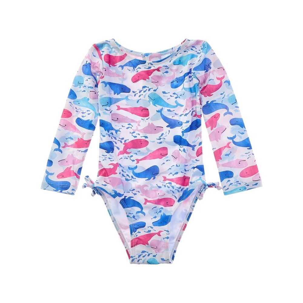 Flap Happy Girls  One Piece Rosy Whales Swimsuit, White
